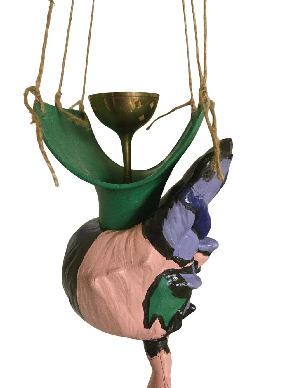 hand painted upcycled art color block hanging mythical creature incense